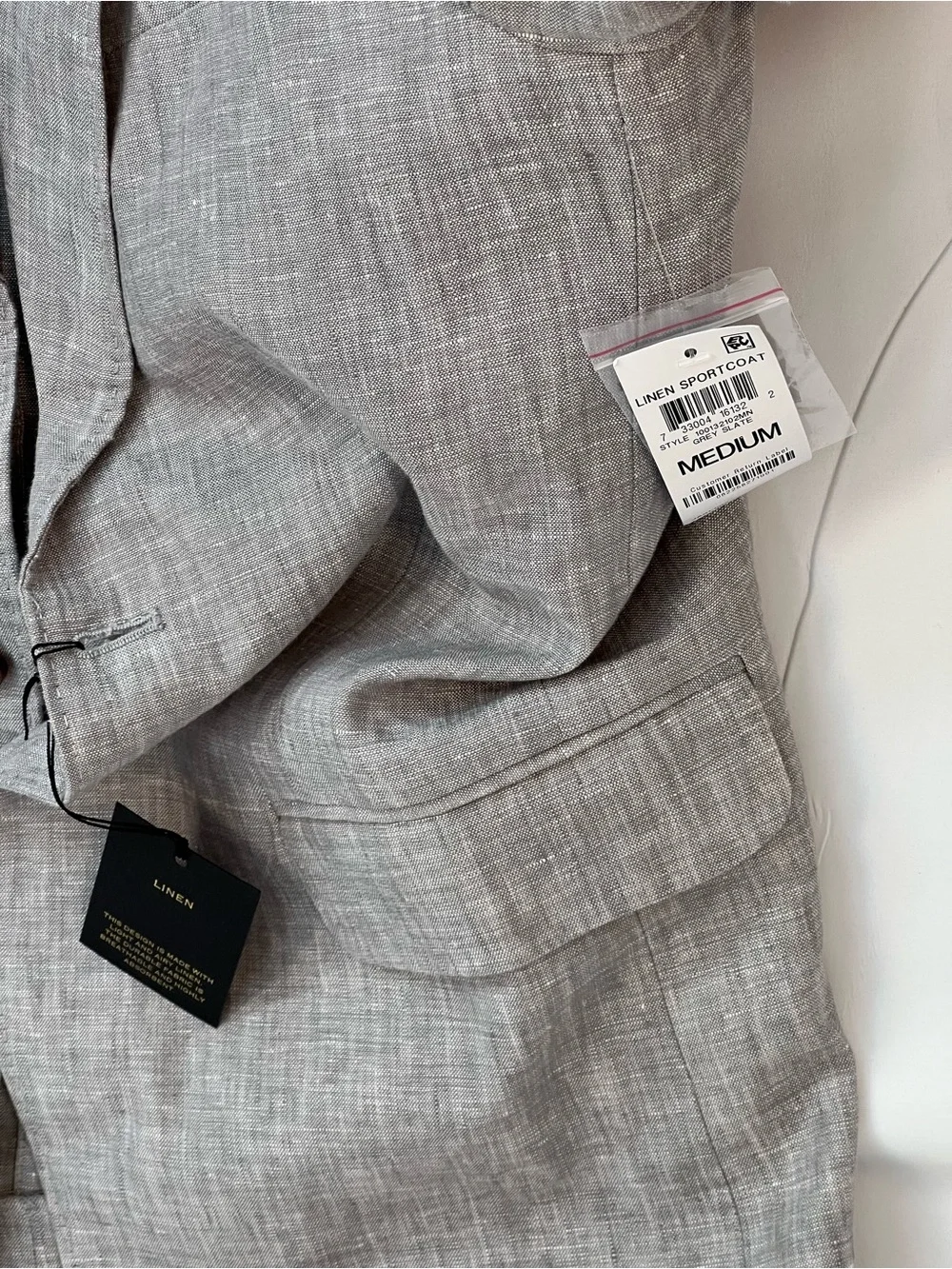 Club Room Light Gray Men's 100% Linen Sport Coat, MEDIUM